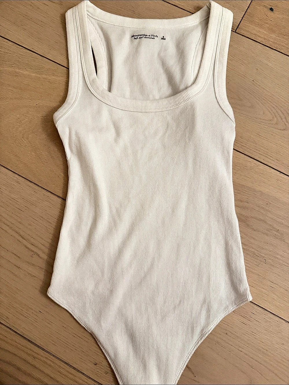 Abercrombie & Fitch Soft A&F Essentials Ribbed Tank Bodysuit Cream Small